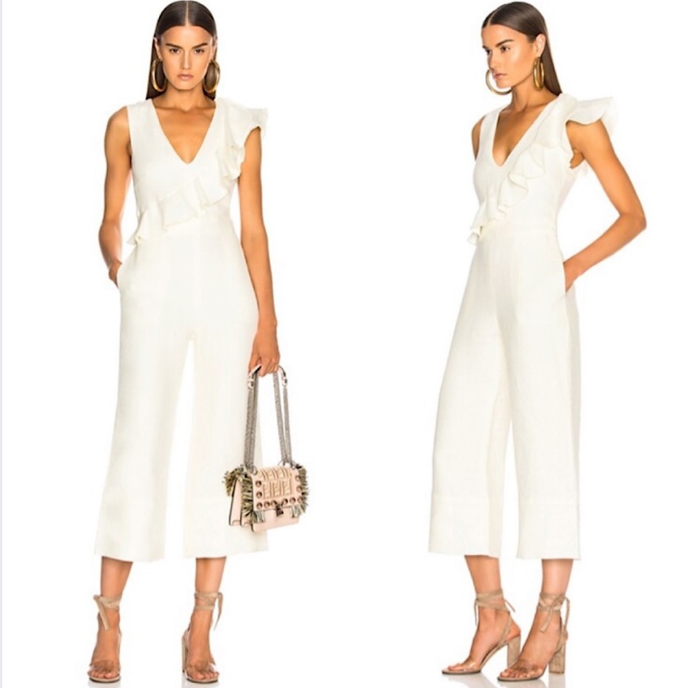 Alexis Ivory Ruffle V-Neck Jumpsuit